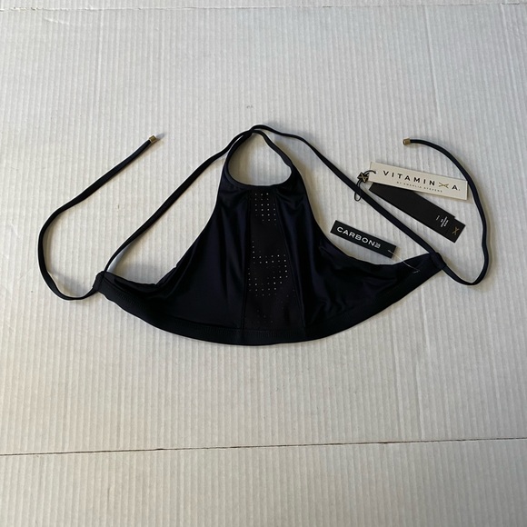 NWT Vitamin A Carbon 38 Swim Celine High Neck Mesh Halter Bikini Top Black S 8/M - Picture 3 of 15